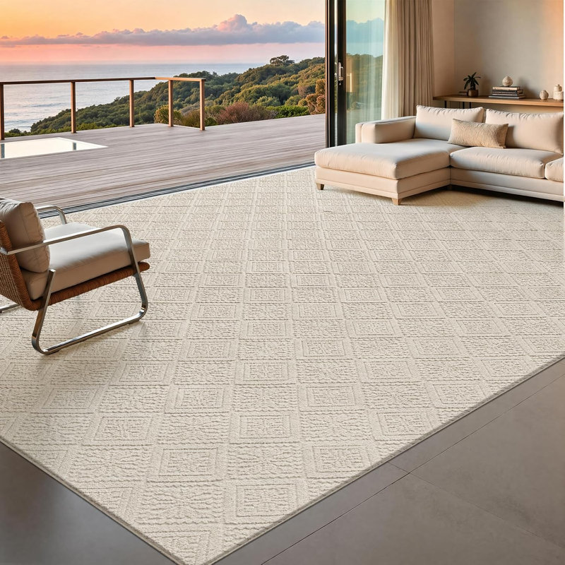 Tapis doux avec motif géométrique en relief, Rectangle 108 po x 144 po