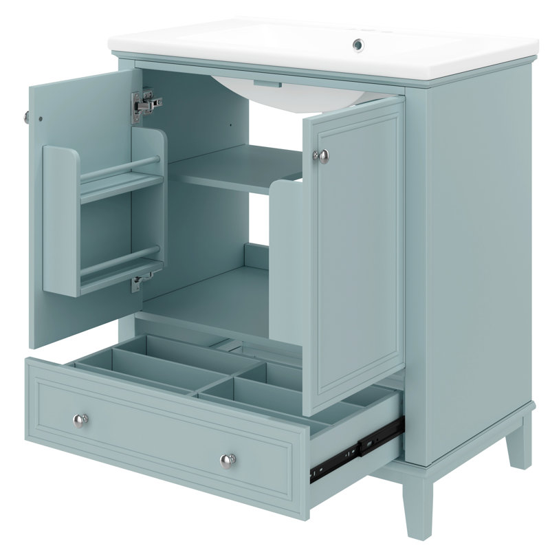 Meuble-lavabo de 30 po avec lavabo en céramique lisse, conception à deux portes, cloison de tiroir amovible et tablette réglable avec portes d'armoire à un tiroir, panneau de section