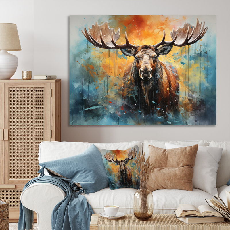 Keelan Colourful Moose Majestic Collage II Framed On Canvas Print, Wrapped Canvas, 34" H x 44" W x 1.5" D
