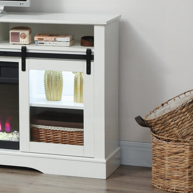 Meuble audio-vidéo spacieux avec foyer électrique, effets de flamme personnalisables et contrôle de thermostat pour la vie moderne