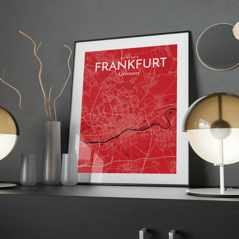 Carte de Francfort, impression graphique contrastée, Rouge / bleu marine, H 24 po x l 18 po