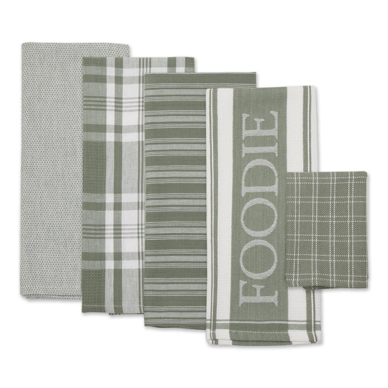 Cotton Stripe Jacquard Kitchen Towel Linen Set, Artichoke Green