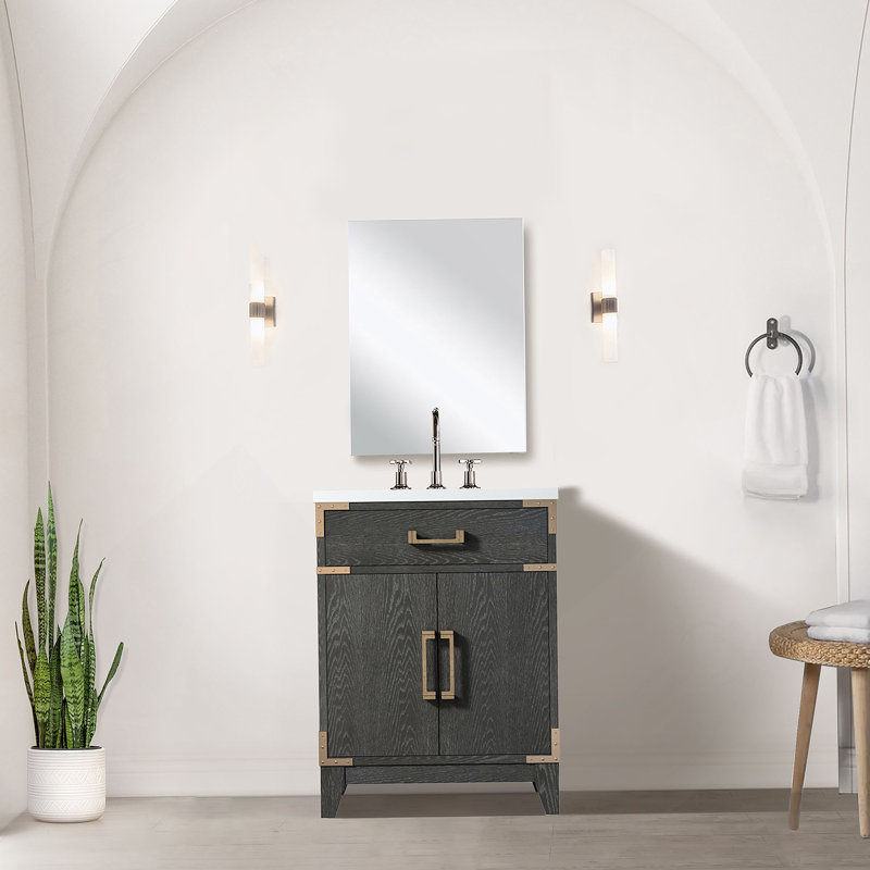 Meuble-lavabo simple 24 po X P 18 po D, comptoir en acrylique, 18 po Ensemble miroir et robinet, 24"