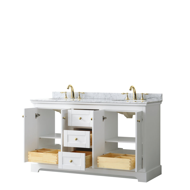 Avery 60'' Double Bathroom Vanity with Stone Top, White, Polished Chrome