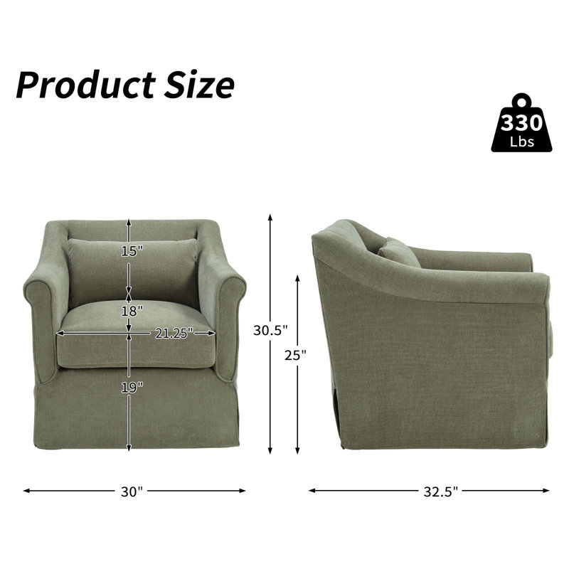 30" Wide Modern Soft Upholstered Swivel Accent Chair With Lumbar Pillow, Green