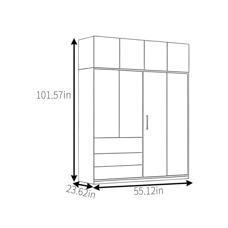 Garde-robe simple foncé classique, H 101,57 po x l 55,12 po x P 23,62 po