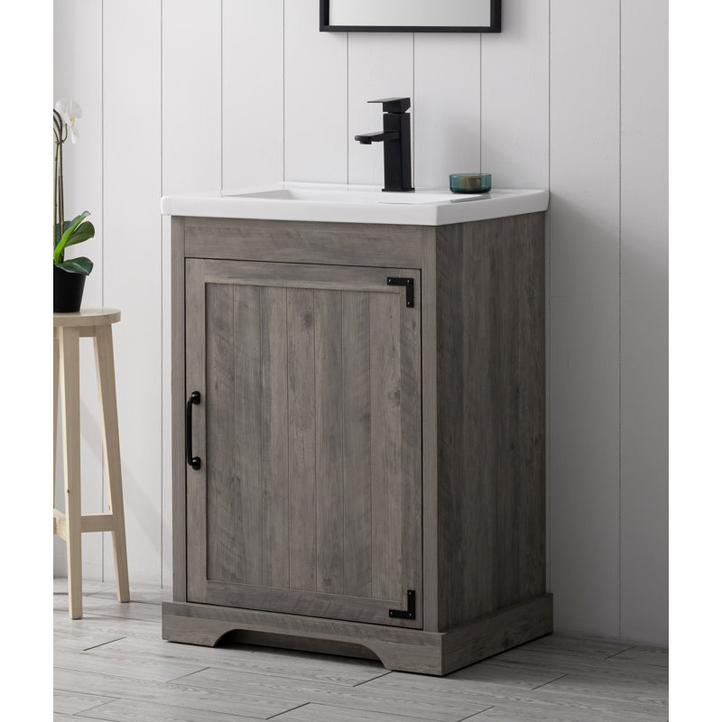 Meuble-lavabo simple 24 po avec plateau en céramique Cayden, Gris patiné