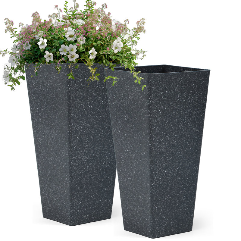 28" Tall Planters for Outdoor Plants, Large Indoor Plant Pot with Drainge Holes & Plugs, Weather-Resistant Plant, Black
