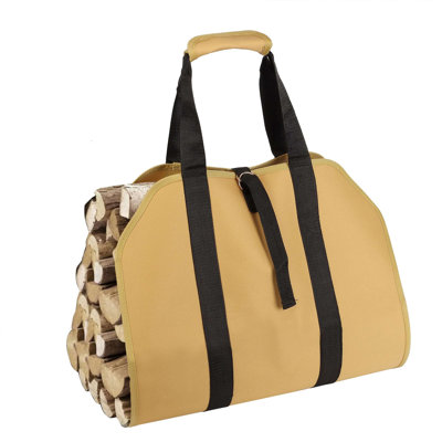 Firewood Log Carrier Bag Waxed Canvas Fireplace Wood Carrying Tote Bag with Handles