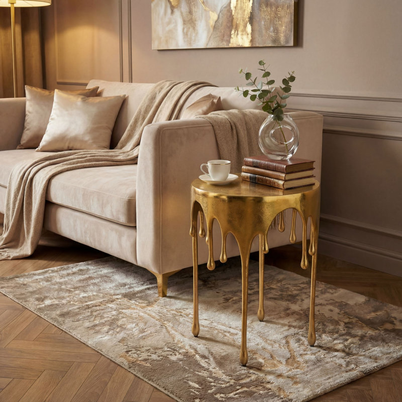 Silver Drip Aluminium Side Table, Gold