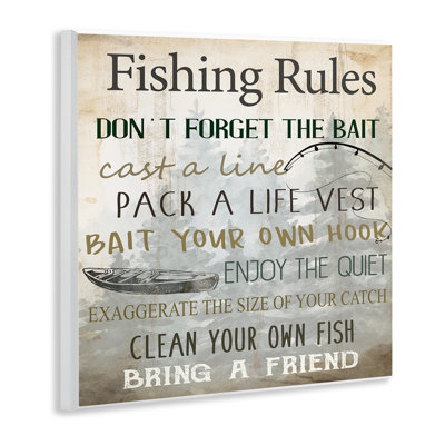 «Fishing Rules», plaque murale rustique, design par Kim Allen