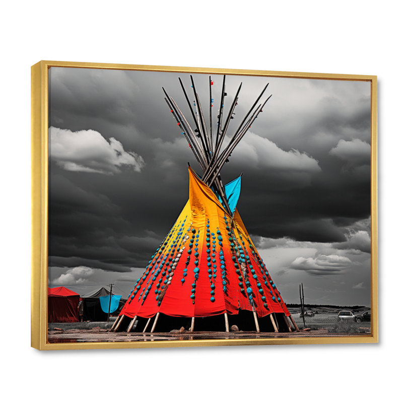Colourful Grey Native Tipi Soulful Connections - Native American Canvas Wall Art, H 16 po x l 32 po x P 1 po