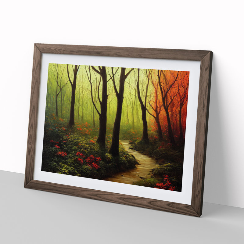 Summer Forest Path Vol.4 - Single Picture Frame Painting, 46cm H x 64cm W x 2cm D, Walnut