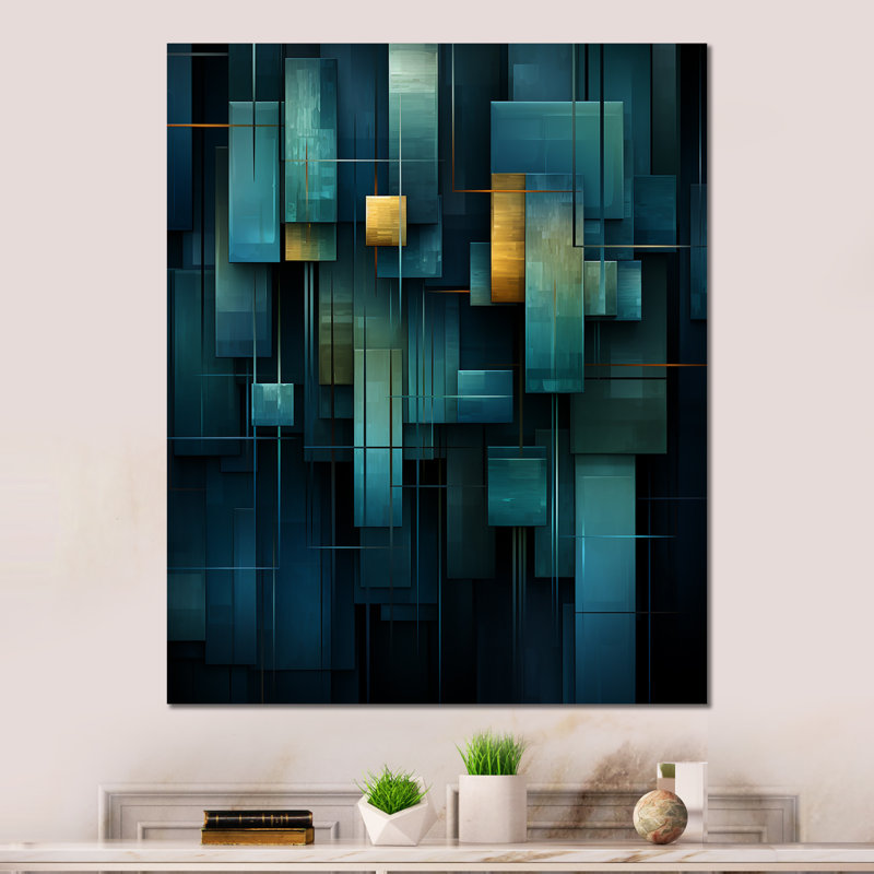 Abstrait bleu sarcelle - Mélanges de formes abstraites - Décoration murale en métal, H 40 po x l 30 po x P 1,5 po