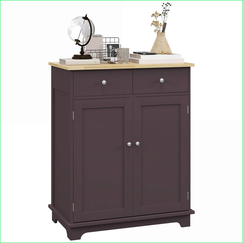 Armoires, rangement de cuisine moderne avec plateau en bois massif, 2 tiroirs, portes et amp; Tablette réglable | Noyer brun | Salle à manger