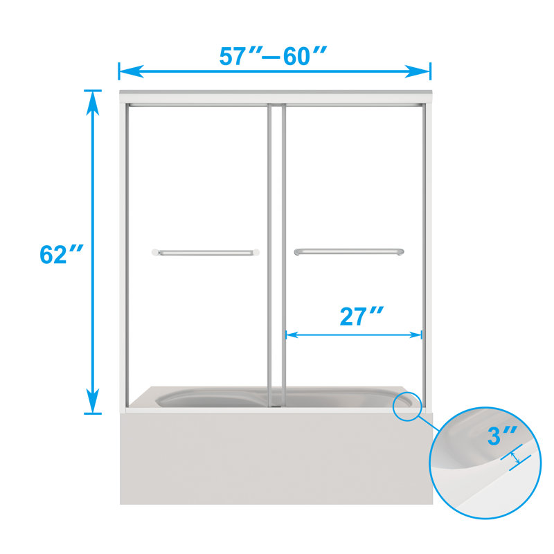 Jraty 57-60'' W x 62'' H Double Sliding Tub Door with Clear Tempered Glass, Sliver