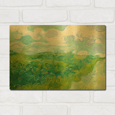 «Green Wheat Fields, Auvers» par Vincent Van Gogh, art mural en métal doré, 16 po x 12 po