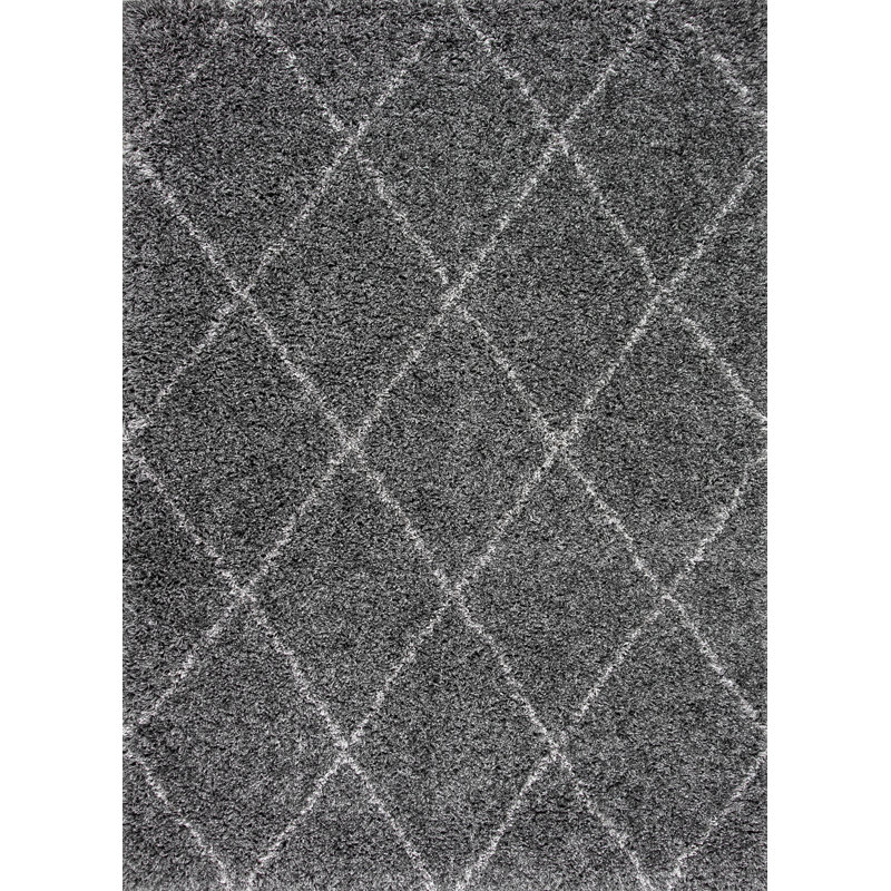 Callum Moroccan Shag Power Loom Performance Gray Rug, Rectangle 6'7" x 9'