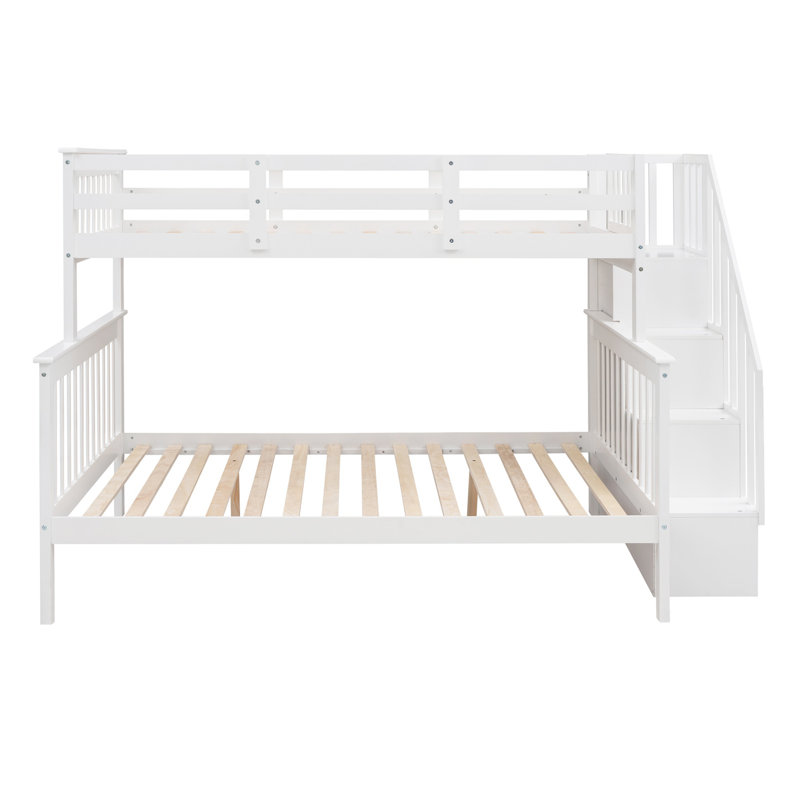 Lit superposé simple au-dessus de double avec rangement et garde-corps pour chambre à coucher, couleur espresso Stairway