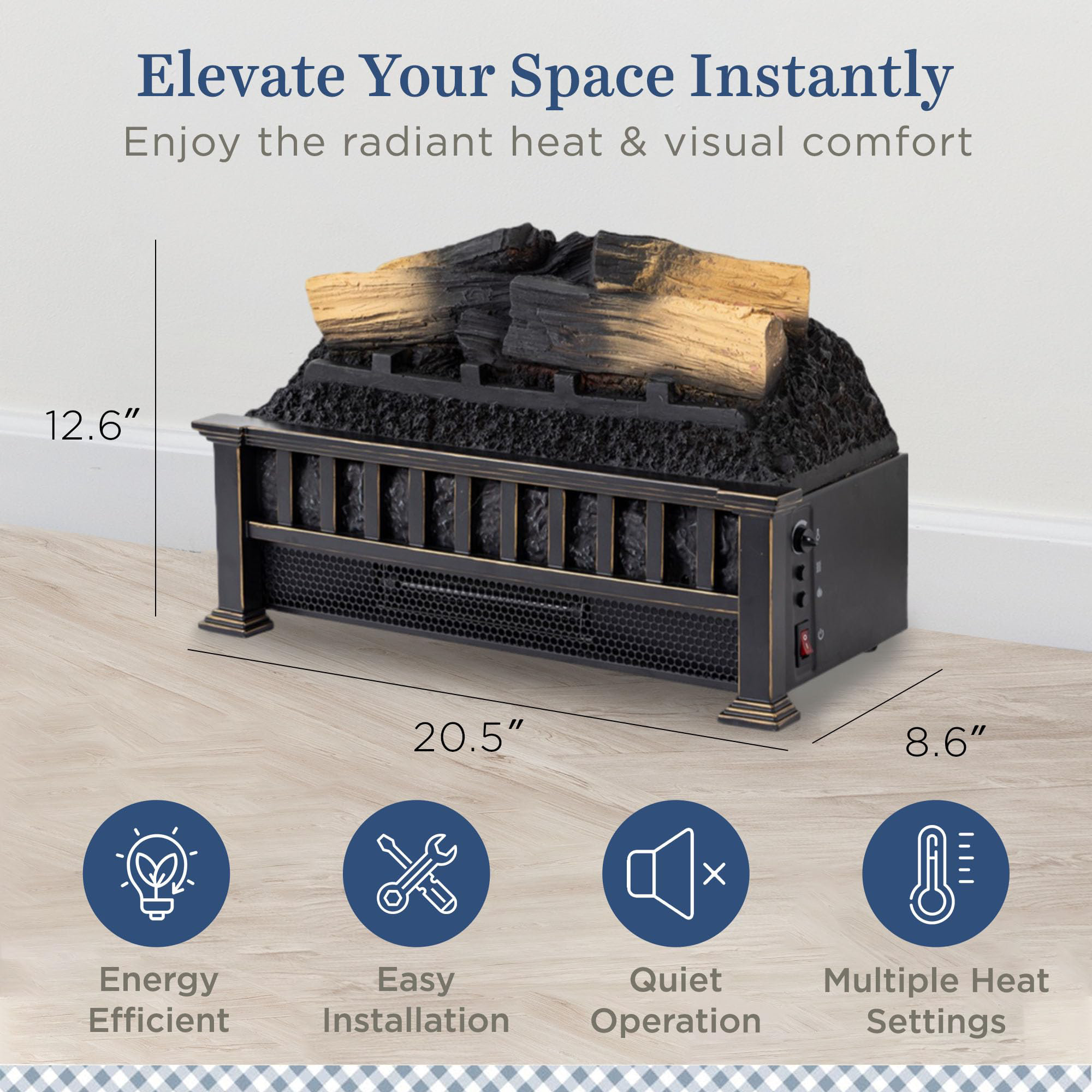 Country Living 20" Electric Log Set Heater, 12.6" H x 20.5" W x 8.6" D