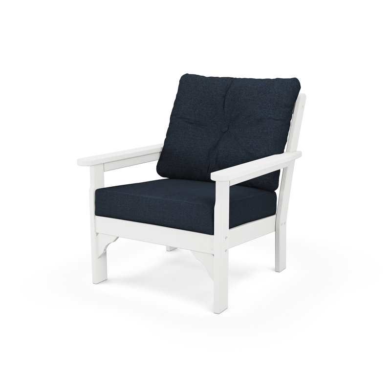 Chaise à assise profonde Lakeside Vineyard, Indigo marin, Blanc