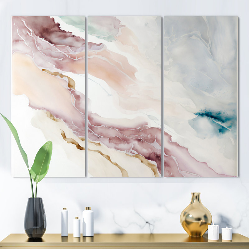 «Sudden Solitude in Elevated Blush III», ensemble d'art mural abstrait à l'encre liquide, H 20 po x l 36 po x P 1 po