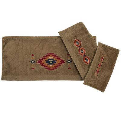 Del Sol Embroidered Aztec Print 100% Cotton Southwestern Style 3 Piece Towel Set