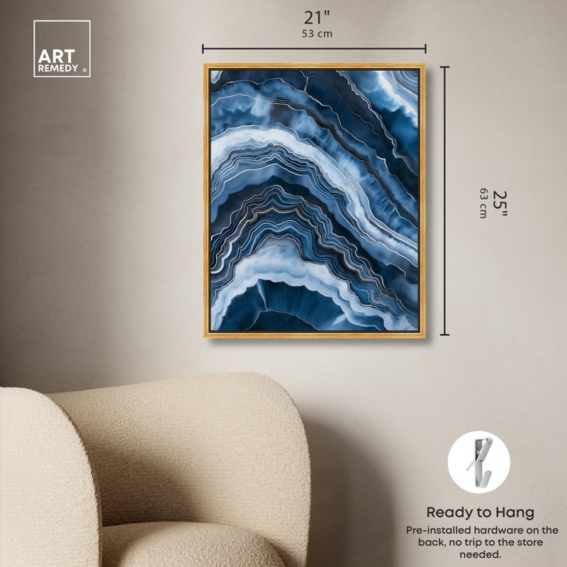 Abstrait bleu azur sur toile, art abstrait bleu sarcelle , H 25 po x l 21 po, Cadre flottant doré