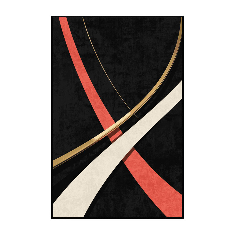 Machine Washable Bracondale Gymnastics Uneven Bars Sleek & Chic Modern Arc Rug in Black – Black Binding, 7x9
