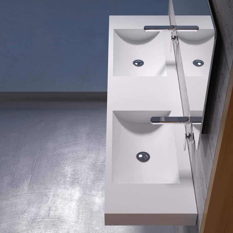 ADM Bathroom 15.9'' Resin Square Bathroom Sink, Glossy/White