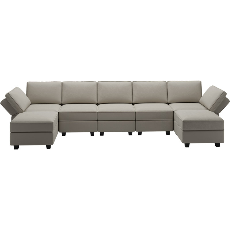 Grand canapé et méridienne modulaire rembourré en velours 7 pièces Ridoy, Velours gris velours