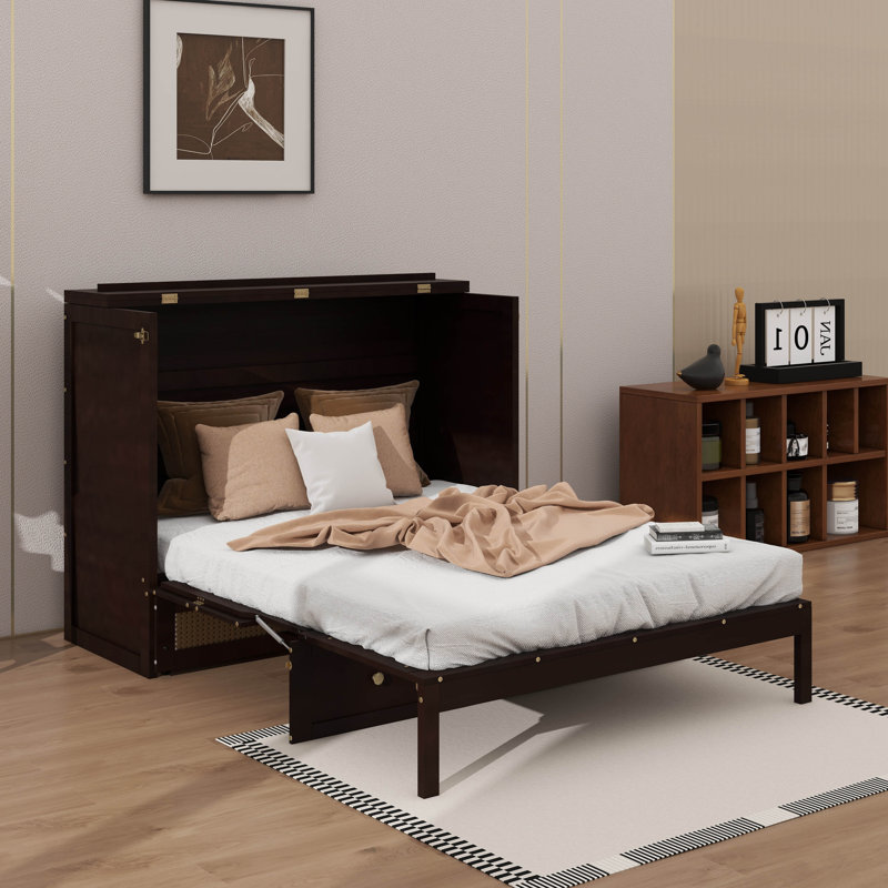 Lit escamotable double avec tiroirs, Espresso