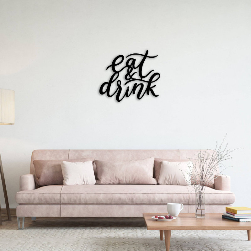 «Eat & Drink», art mural en métal - cuisine, décoration murale de salle à manger - enseigne rustique de nourriture de ferme - sculpture industrielle moderne en métal - décoration murale de bar de restaurant - décoration de cuisine pour la maison - œuvre d'art élégante