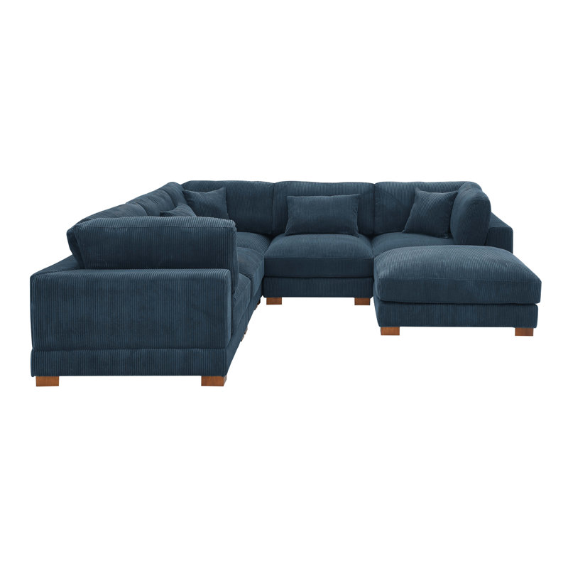 Canapé modulaire Middale, Velours côtelé bleu foncé