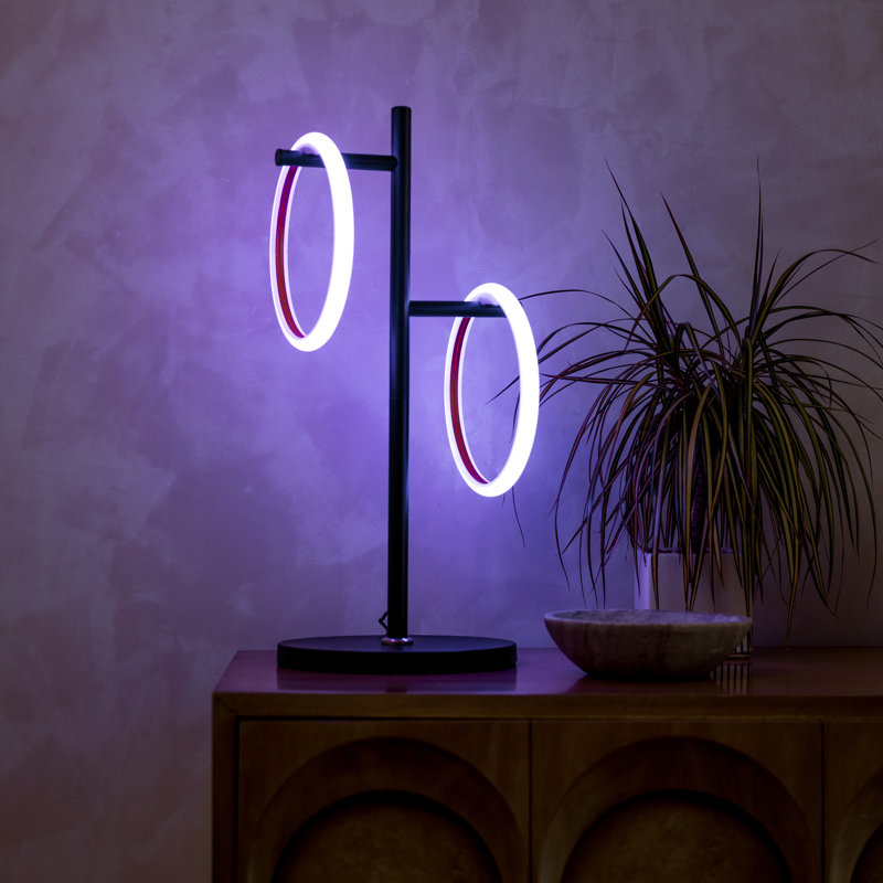 Lampe de table moderne à DEL 21 po Saturn noir mat avec anneaux à changement de couleur et commande tactile Saturn