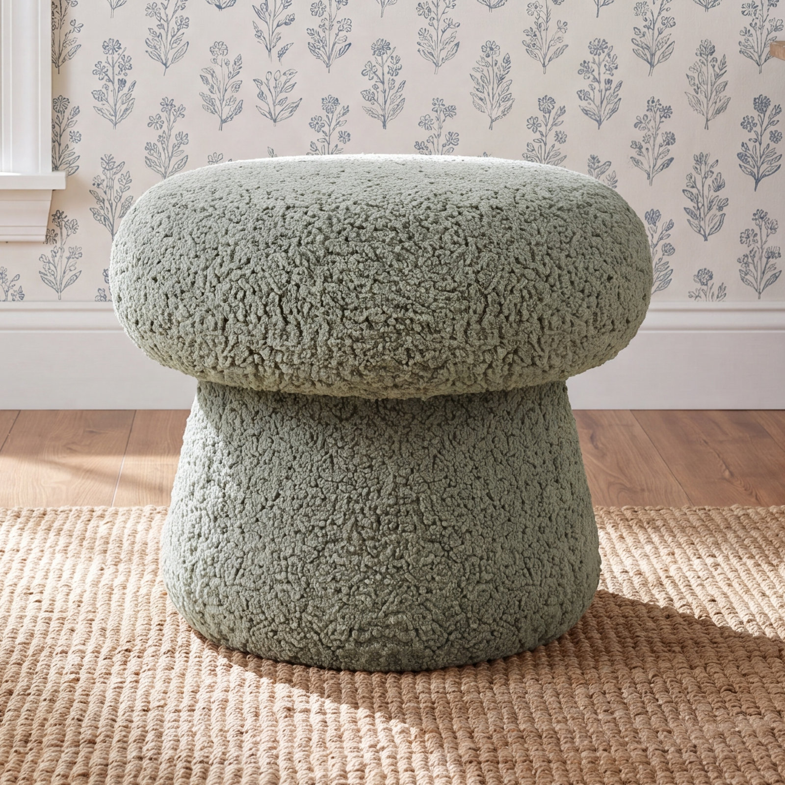 Mushroom Kids Pouf, Sage Teddy Loop, Standard