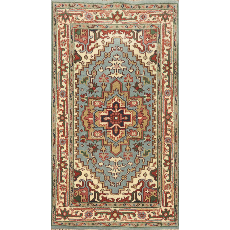 Tapis indien géométrique bleu clair clair 3 x 5