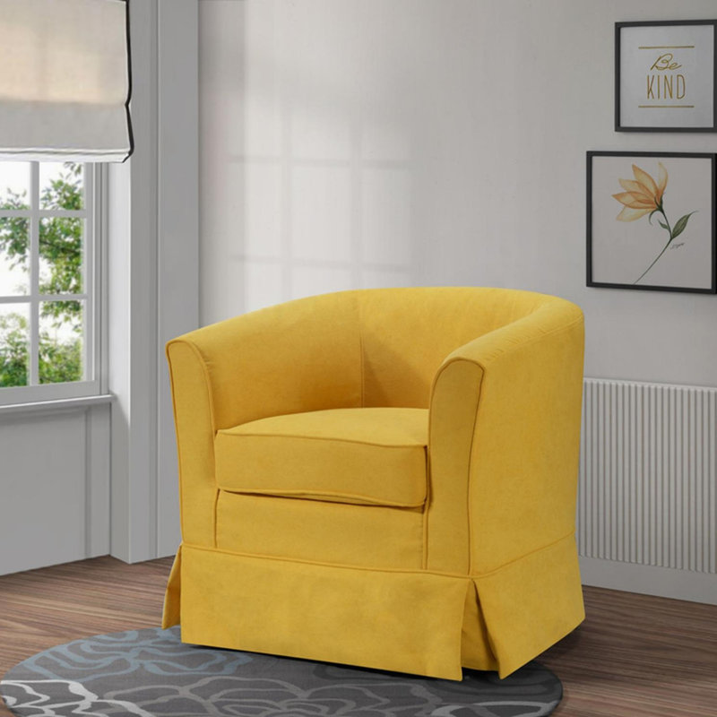 Fauteuil demi-tonneau pivotant en tissu tissé Falahee, Tissu jaune