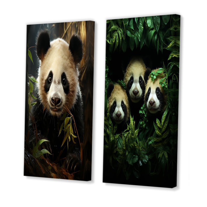 Ensemble de 2 reproductions d'art mural Pandas Play III - Panda, Toile tendue, H 28 po x l 25 po