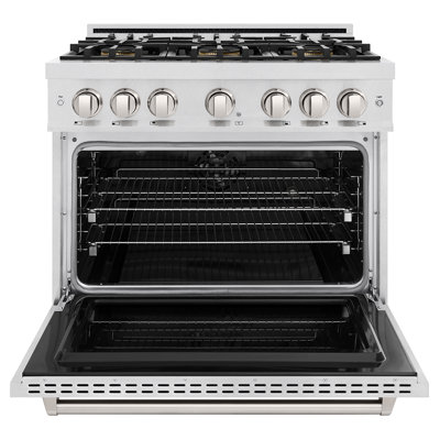 ZLINE Cuisinière double combustible de 36 po avec plaque de cuisson 6 brûleurs DuoPro en acier inoxydable satiné