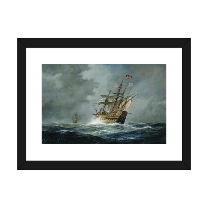 Reproduction d’art « Mary Rose » par Richard Willis, H 16 po x l 24 po x P 1 po, Papier encadré noir, Blanc