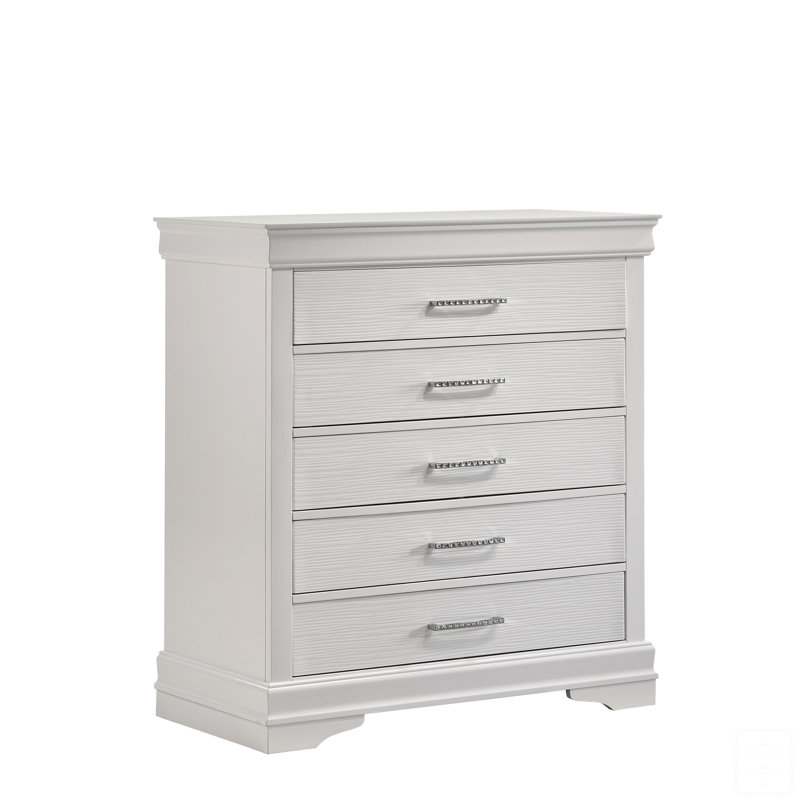 Commode moderne 5 tiroirs en bois, Blanc
