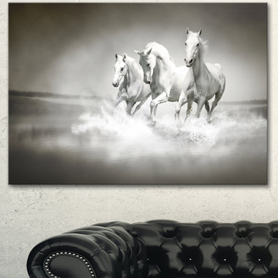'Horses Running Through Water' horse print on wood