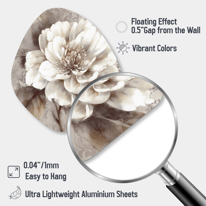 Décoration murale irrégulière en forme de nébuleuse pivoines grises sur branche III, H 28 po x l 25 po x P 1 po