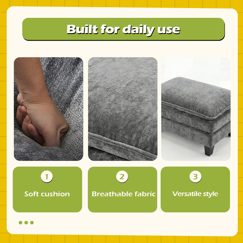 Rectangular Chenille Ottoman Footstool, DARK GREY