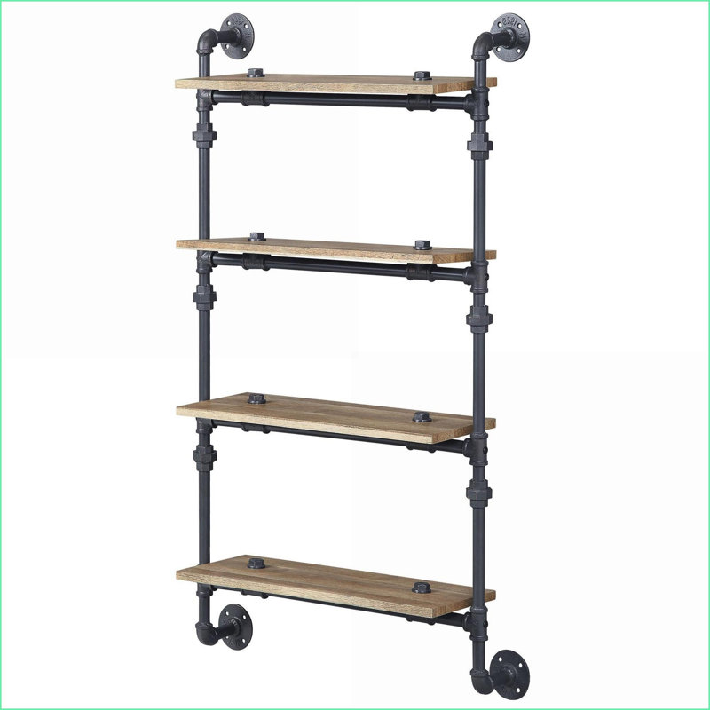 Wall Shelf, 4-Tier Industrial Style, Oak &amp; Sandy Black | Wood+Metal | Primary Living Space