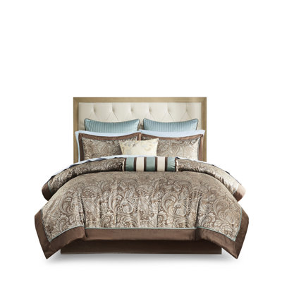 Queen Size 12 Piece Comforter With Blue/Brown Cotton Sheets - Enjoy A Cozy Night's Sleep For Soft Pamper Your Bedroom