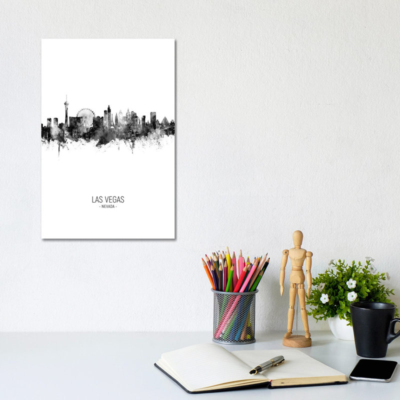 Las Vegas Nevada Skyline Portrait Black And White by Michael Tompsett - 1 Piece Wrapped Canvas Wall Art