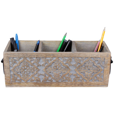 Organisateur de bureau en bois à 3 fentes Mela Artisans, gris, naturel / noir