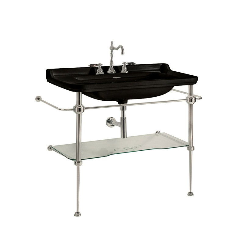Waldorf 39.4'' L Bathroom Sink, Glossy Black/Polished Chrome, Widespread Faucet
